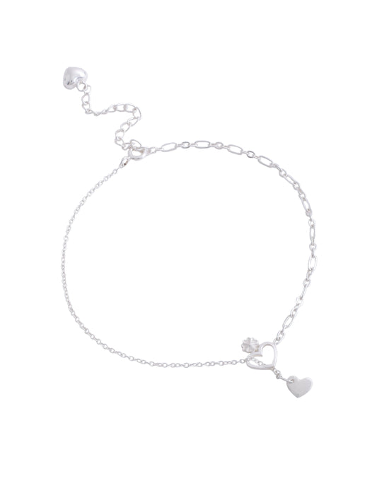 Heartfelt Beauty Centered Heart Charm 925 Sterling Silver Anklet For Women