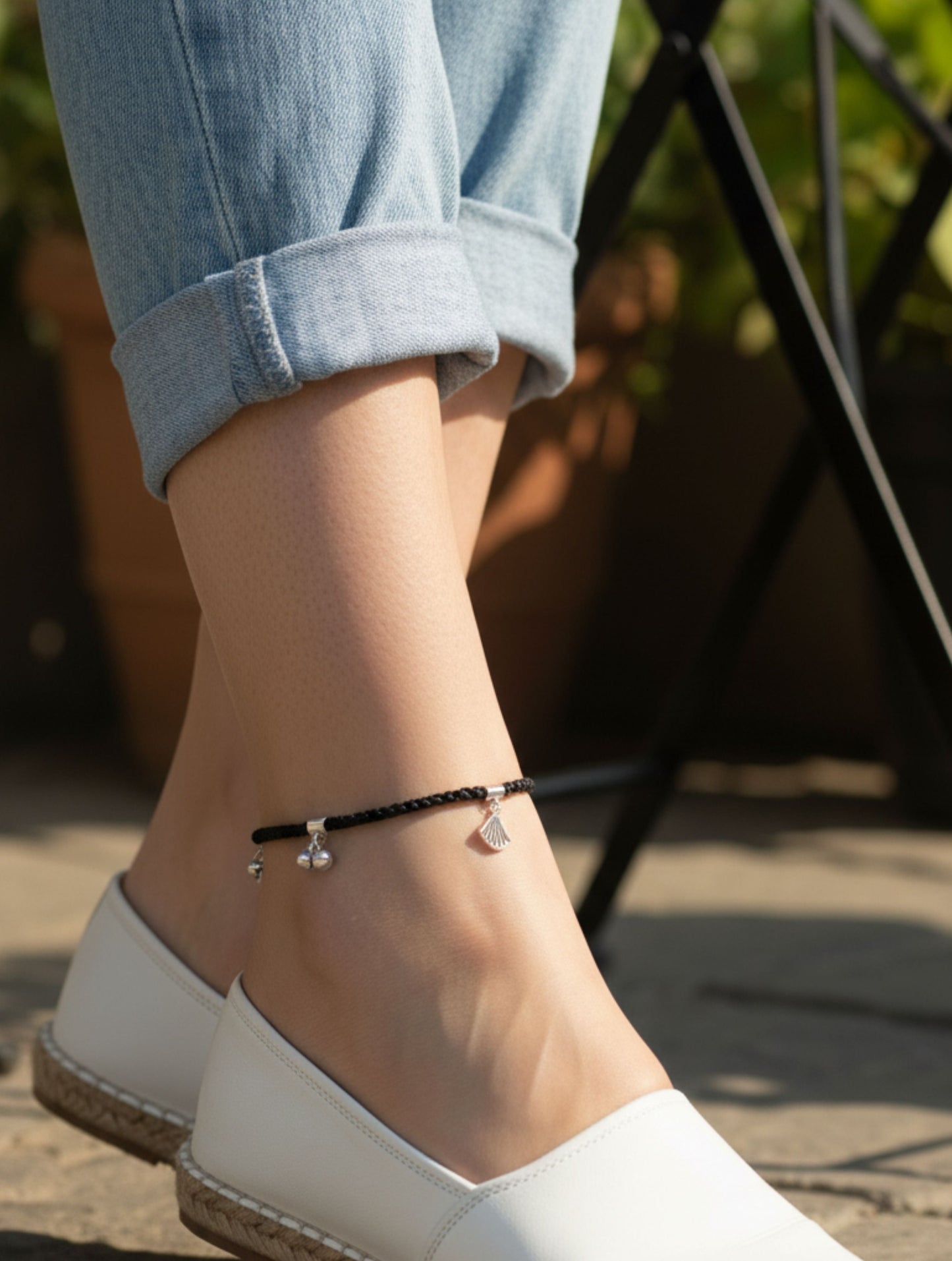 Macrame Anklet With 925 Sterling Silver Charms