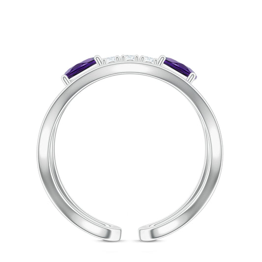Adjustable Amethyst and Moissanite 925 Sterling Silver Ring For Women