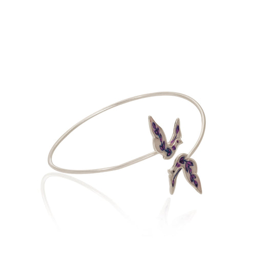 Purple Feather 925 Sterling Silver Bracelet in Real Rhodium For Women