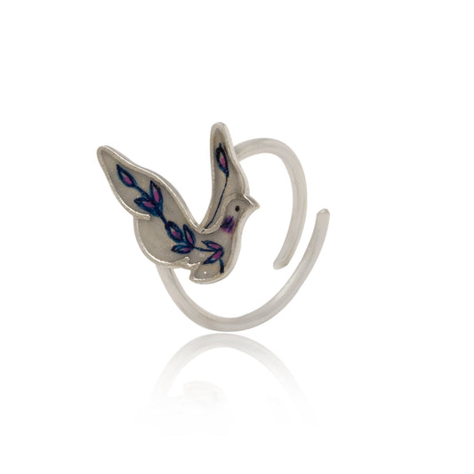 Rhodium Purple Feather 925 Sterling Silver Ring For Women