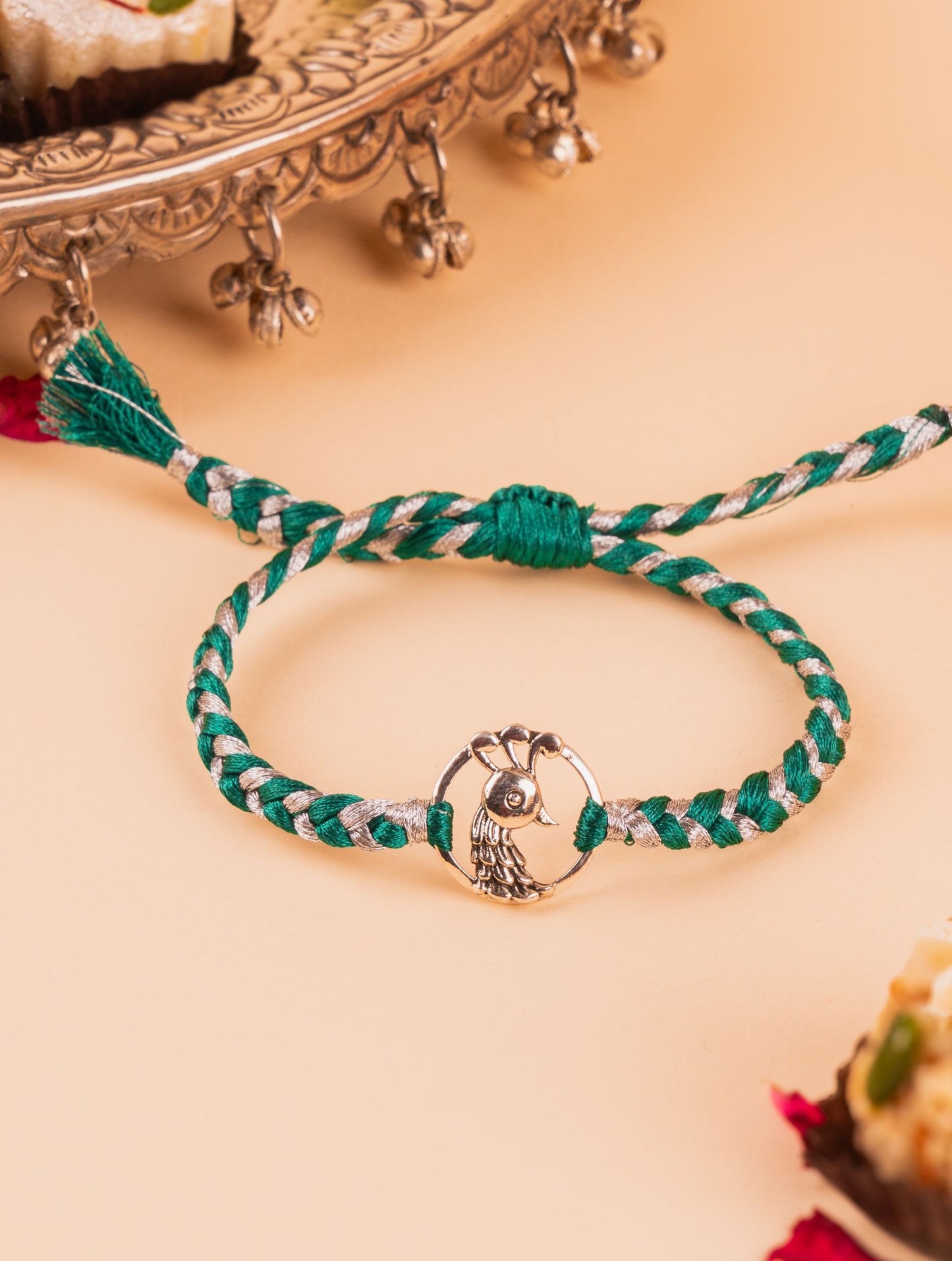 Silver Peacock Ring Rakhi