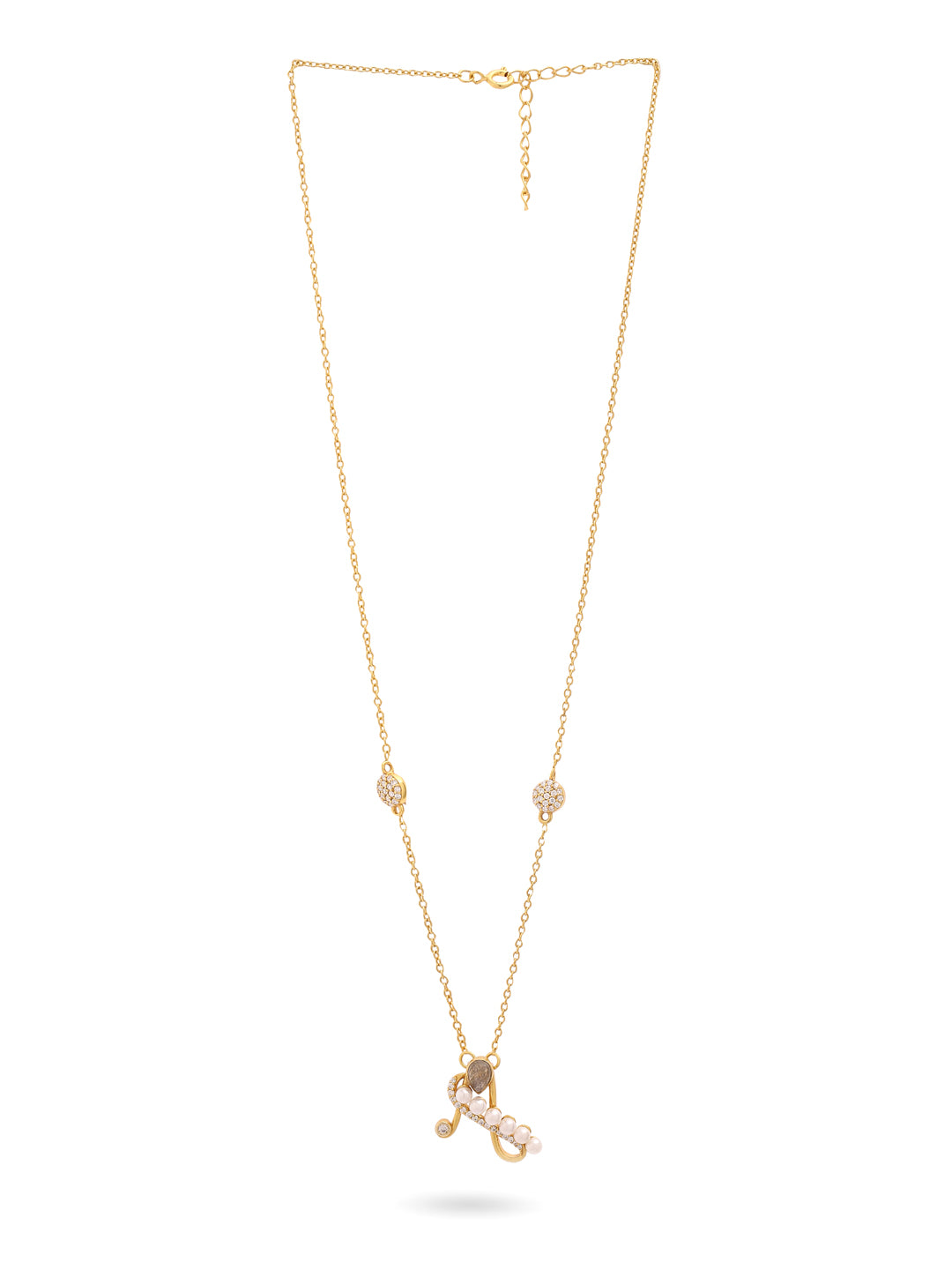Labradorite Pearl Gold-plated Elegent 'A' Alphabet 925 Sterling Silver Pendant For Women