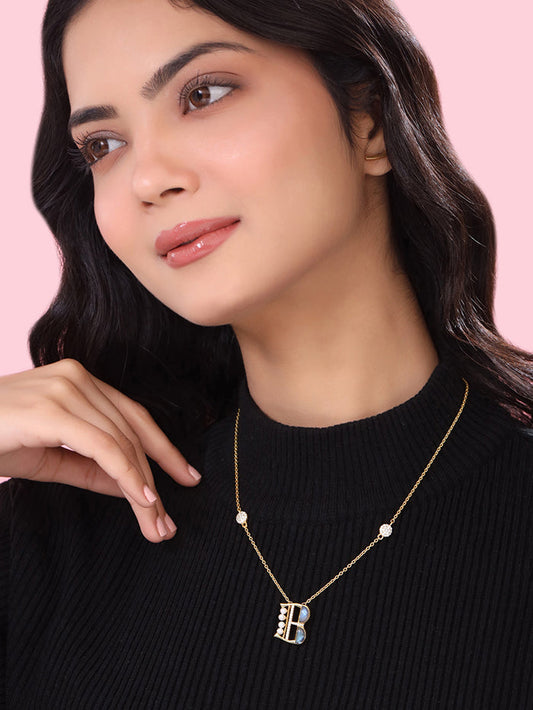 Labradorite Pearl Gold-plated Enchanting 'B' Alphabet 925 Sterling Silver Pendant For Women