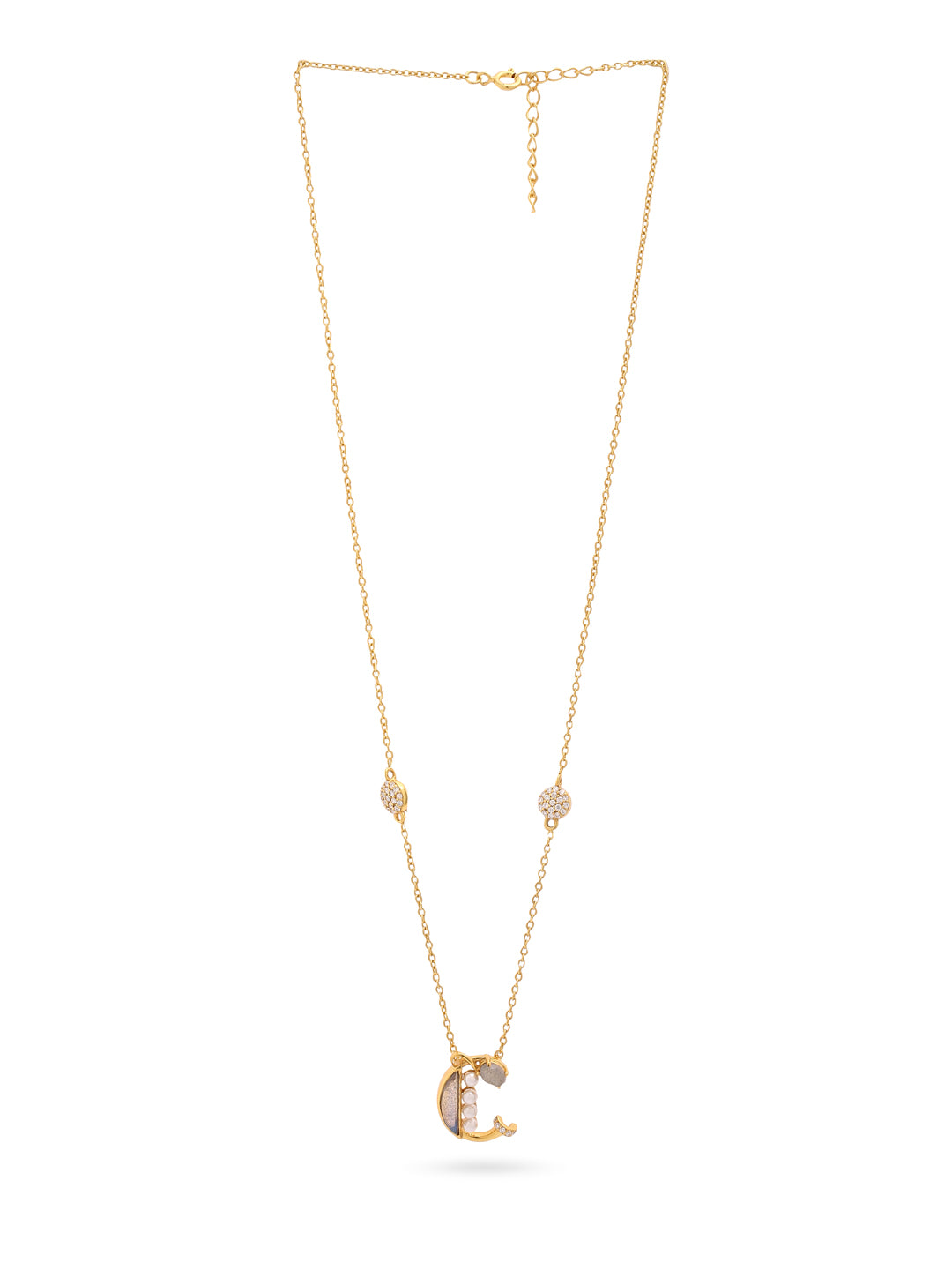 Labradorite Pearl Gold-plated Gem Accents 'C' Alphabet Pendant 925 Sterling Silver Pendant For Women