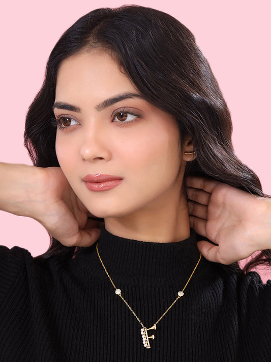 Pearl Gold-plated Charming 'F' Alphabet 925 Sterling Silver Pendant For Women