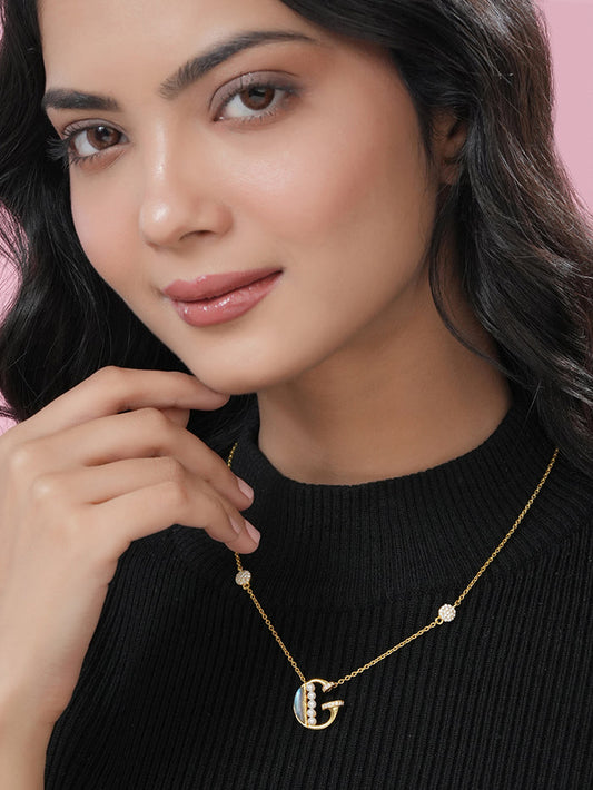 Labradorite Pearl Gold-plated Charming 'G' Alphabet 925 Sterling Silver Pendant For Women