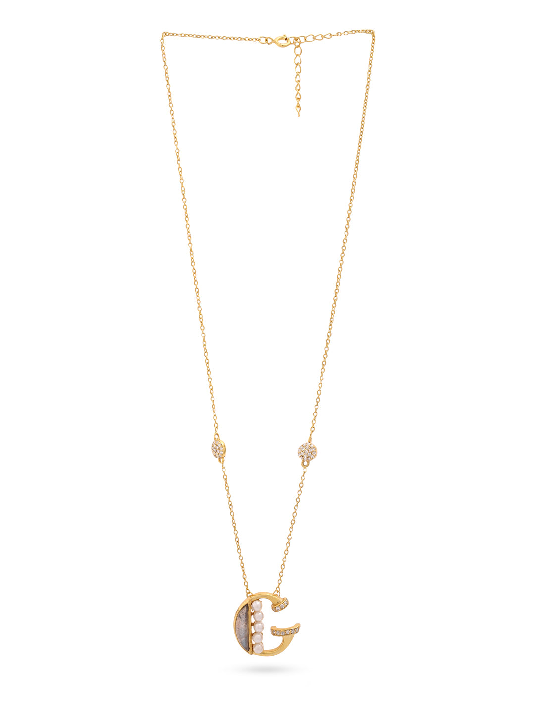 Labradorite Pearl Gold-plated Charming 'G' Alphabet 925 Sterling Silver Pendant For Women