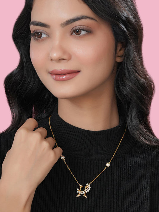 Labradorite Pearl Gold-plated Elegant 'H' Alphabet 925 Sterling Silver Pendant For Women