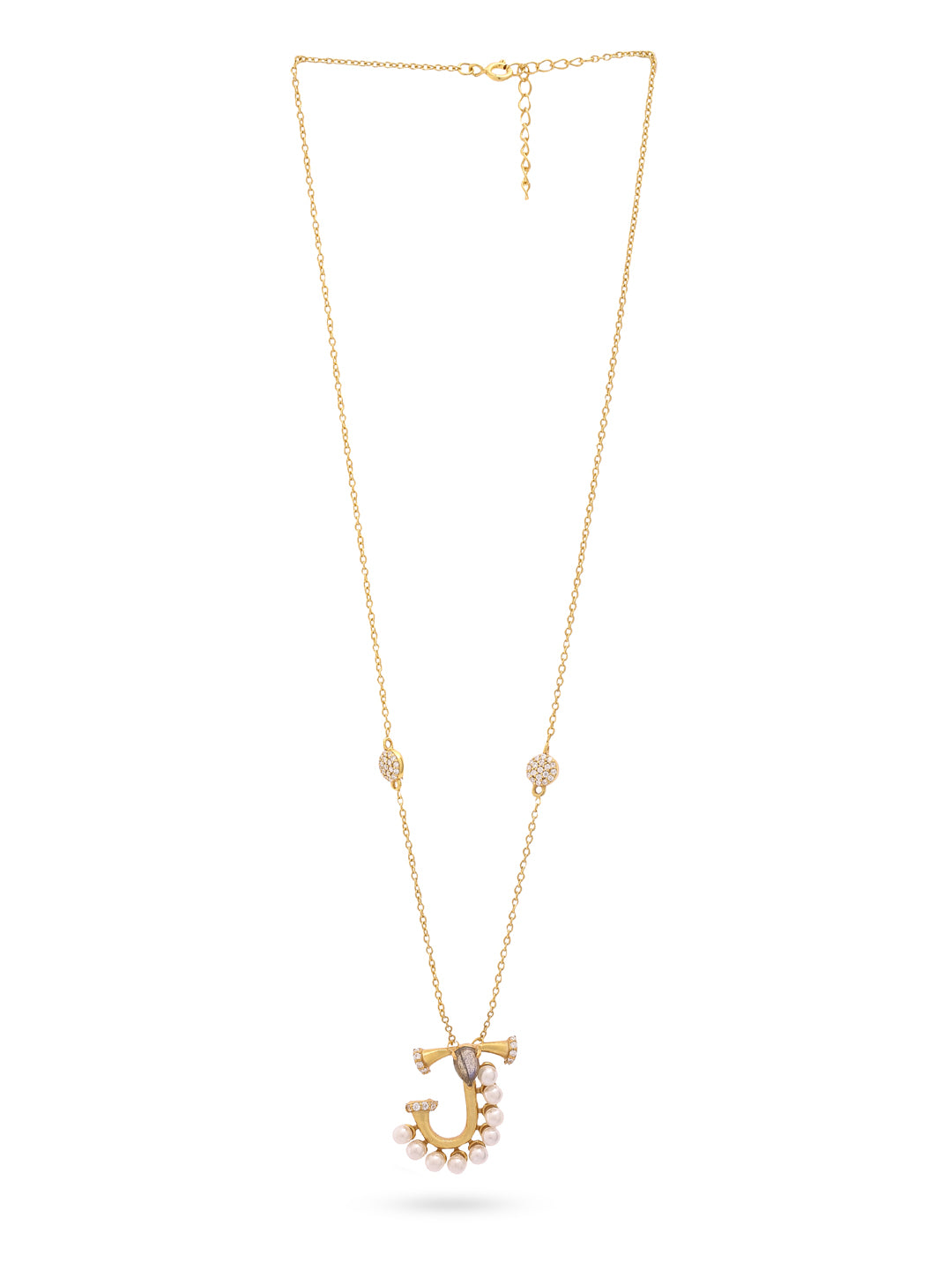 Labradorite Pearl Gold-plated Charming 'J' Alphabet 925 Sterling Silver Pendant For Women