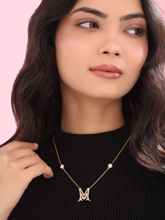 Pearl Gold-plated Elegant 'M' Alphabet Pendant 925 Sterling Silver Pendant For Women