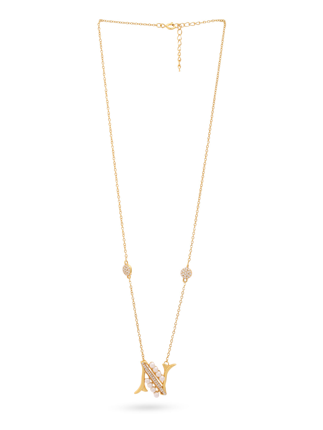 Pearl Gold-plated Personalized 'N' Alphabet 925 Sterling Silver Pendant For Women