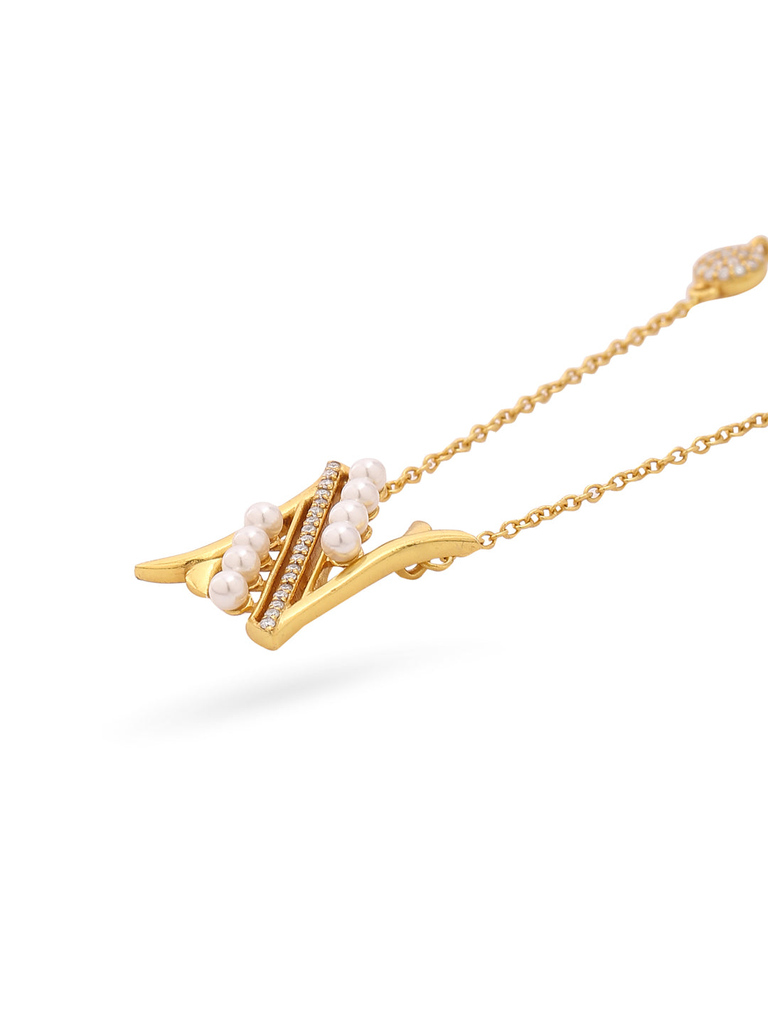 Pearl Gold-plated Personalized 'N' Alphabet 925 Sterling Silver Pendant For Women