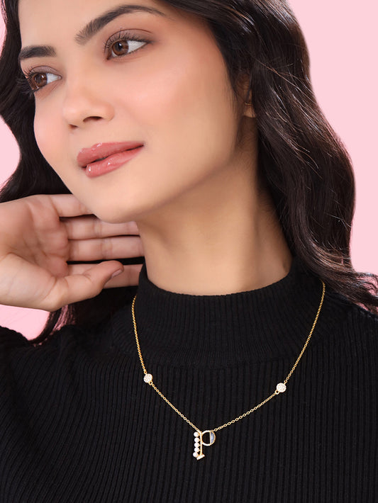 Labradorite Pearl Gold-plated Charming 'P' Alphabet 925 Sterling Silver Pendant For Women