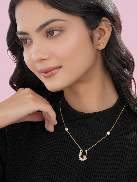 Pearl Gold-plated Charming 'U' Alphabet 925 Sterling Silver Pendant For Women