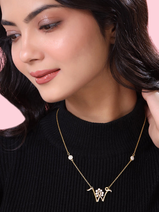 Pearl Gold-plated gorgeous 'W' Alphabet 925 Sterling Silver Pendant For Women