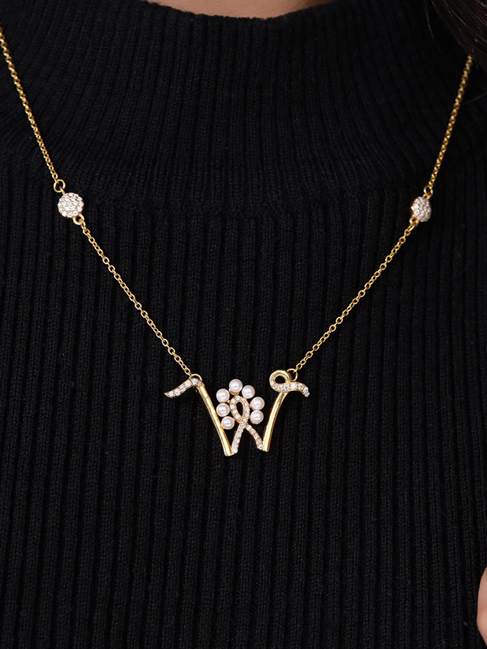 Pearl Gold-plated gorgeous 'W' Alphabet 925 Sterling Silver Pendant For Women