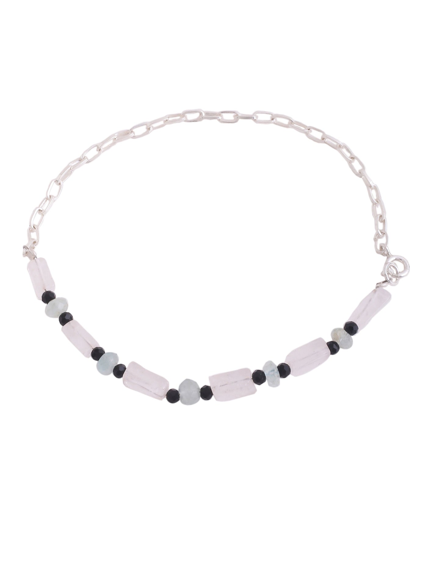 Beads Quartz Initial Adorned 925 Sterling Silver Anklet For Women