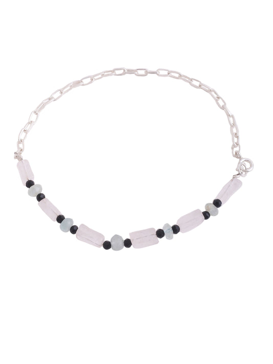 Beads Quartz Initial Adorned 925 Sterling Silver Anklet For Women