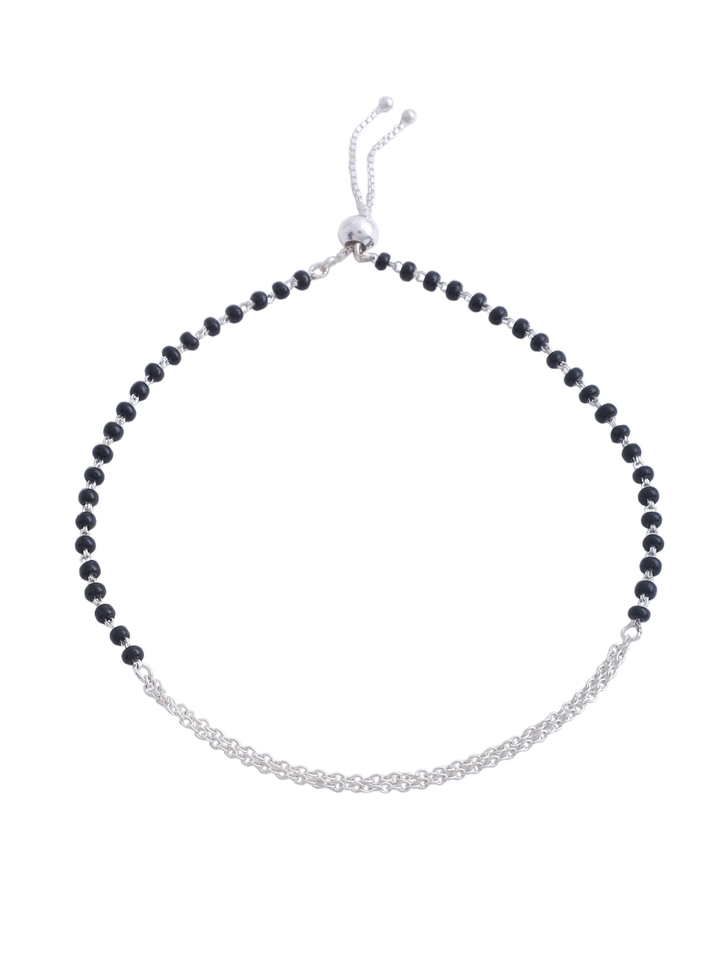 Adjustable 925 Sterling Silver Black Bead Anklet For Women