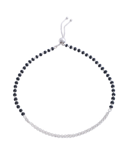Adjustable 925 Sterling Silver Black Bead Anklet For Women