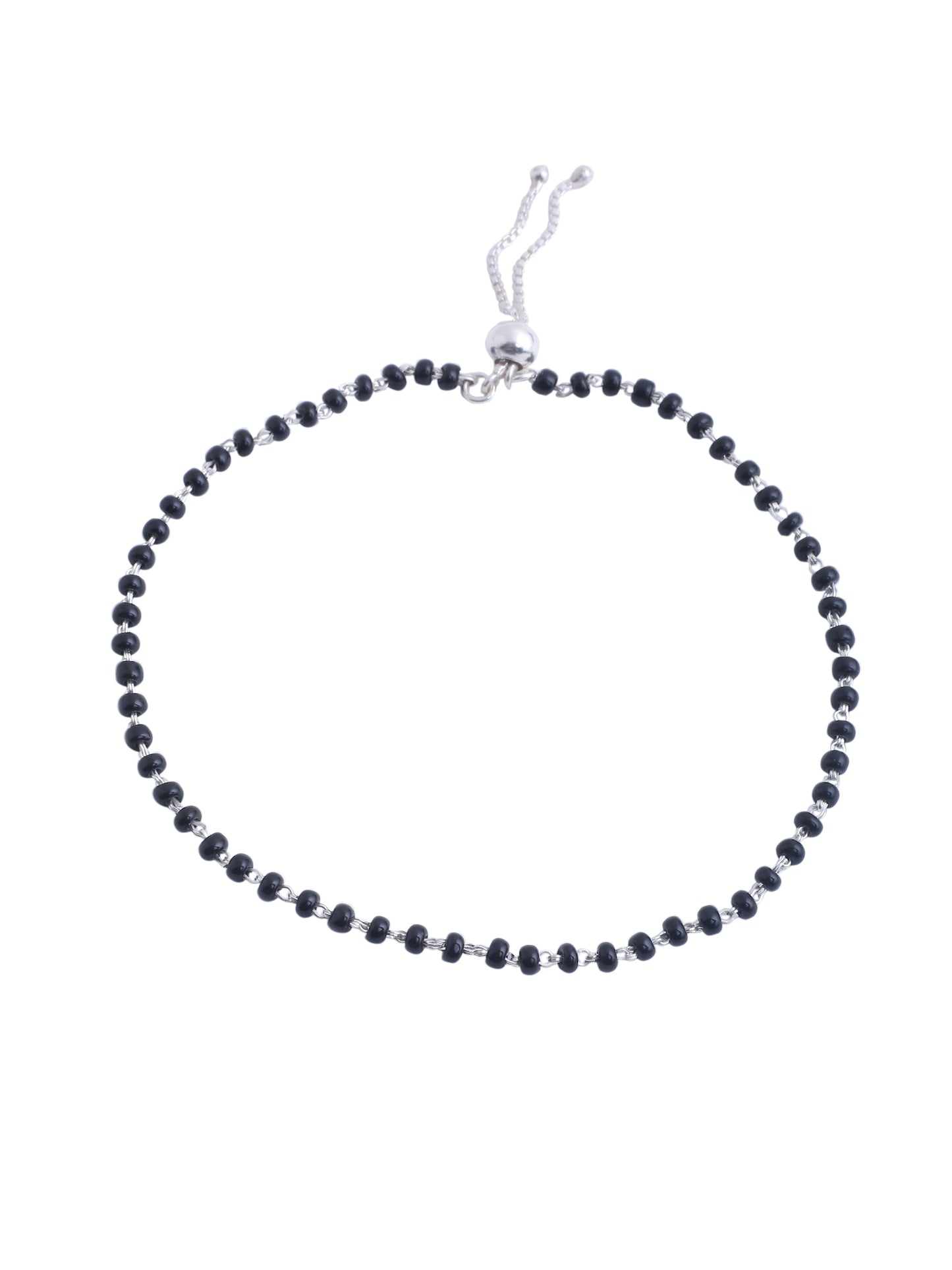 Black Beads 925 Sterling Silver Anklet For Women
