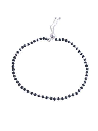 Black Beads 925 Sterling Silver Anklet For Women