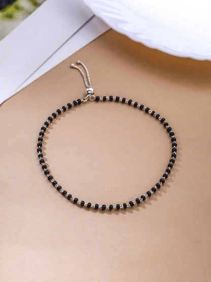 Black Beads 925 Sterling Silver Anklet For Women