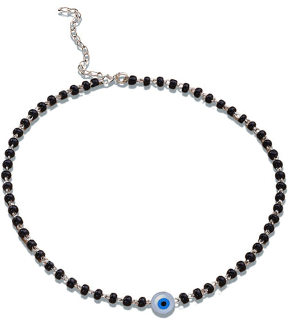 925 Sterling Silver Evil Eye Black Beads Anklet For Women