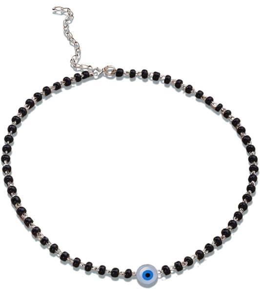 925 Sterling Silver Evil Eye Black Beads Anklet For Women