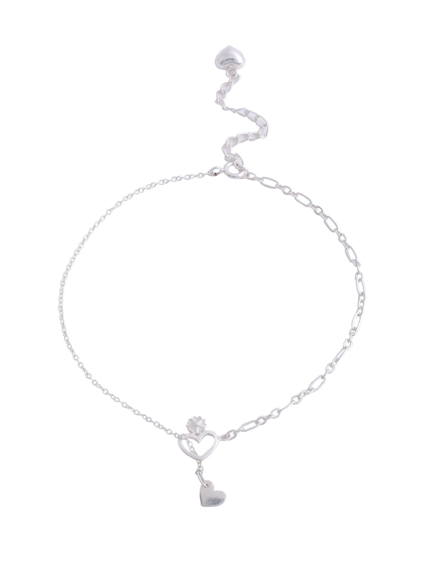Heartfelt Beauty Centered Heart Charm 925 Sterling Silver Anklet For Women