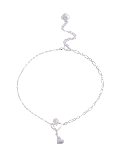 Heartfelt Beauty Centered Heart Charm 925 Sterling Silver Anklet For Women
