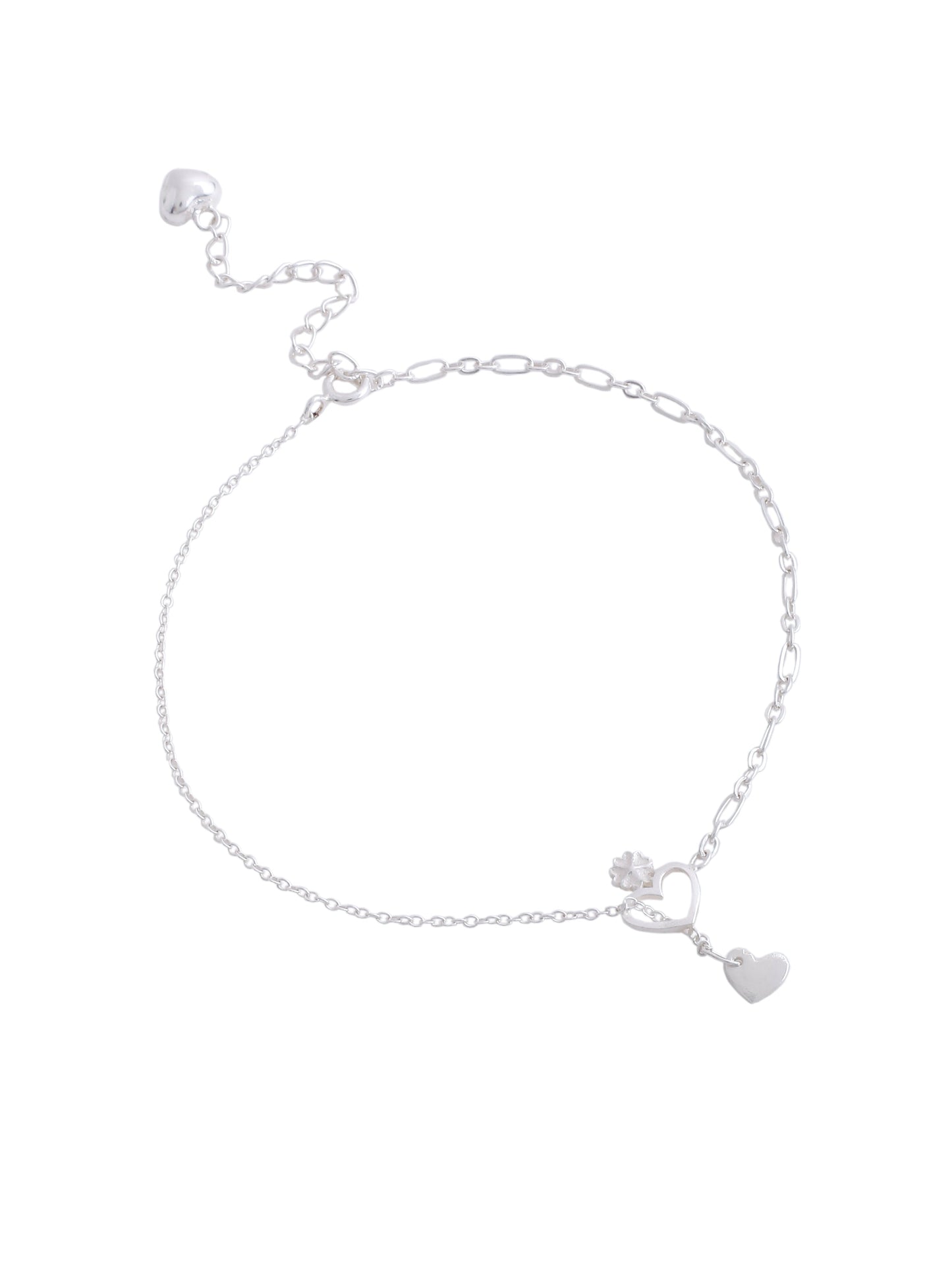 Heartfelt Beauty Centered Heart Charm 925 Sterling Silver Anklet For Women