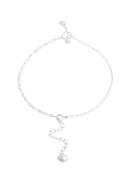 Heartfelt Beauty Centered Heart Charm 925 Sterling Silver Anklet For Women