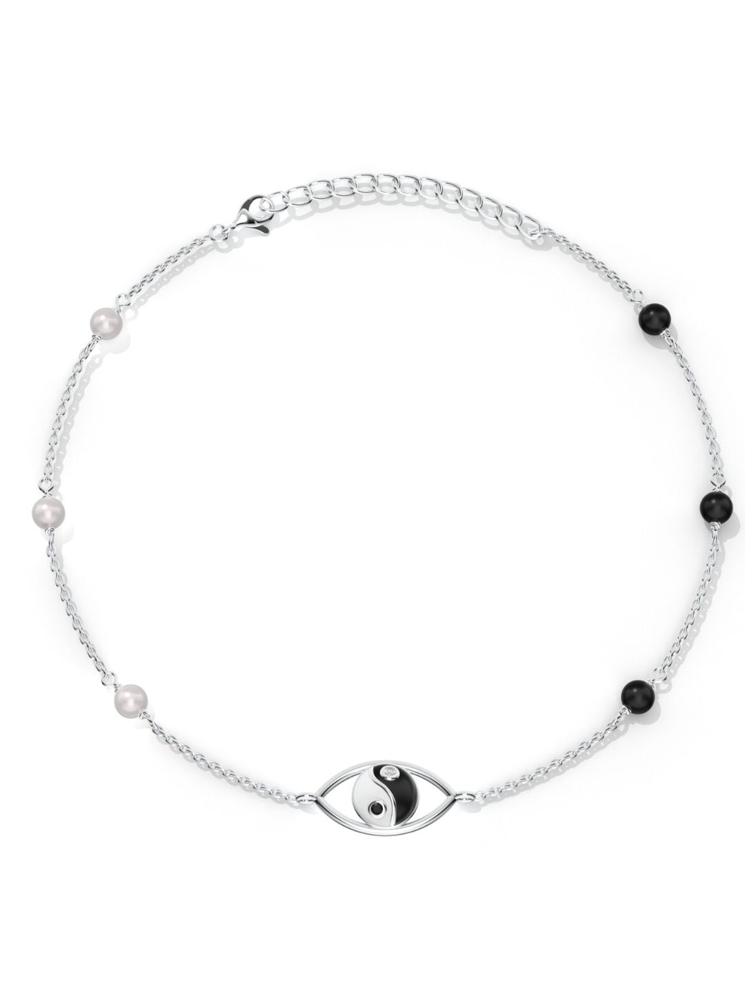 Yin-Yang with Moissanite and Pearl Anklet 925 Sterling Silver For Women