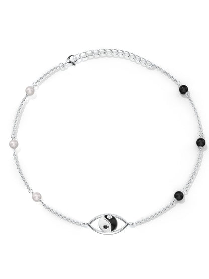 Yin-Yang with Moissanite and Pearl Anklet 925 Sterling Silver For Women