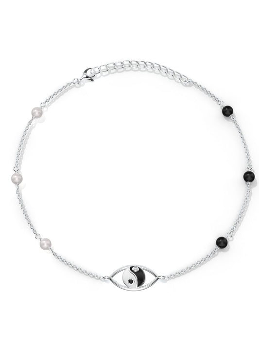 Yin-Yang with Moissanite and Pearl Anklet 925 Sterling Silver For Women