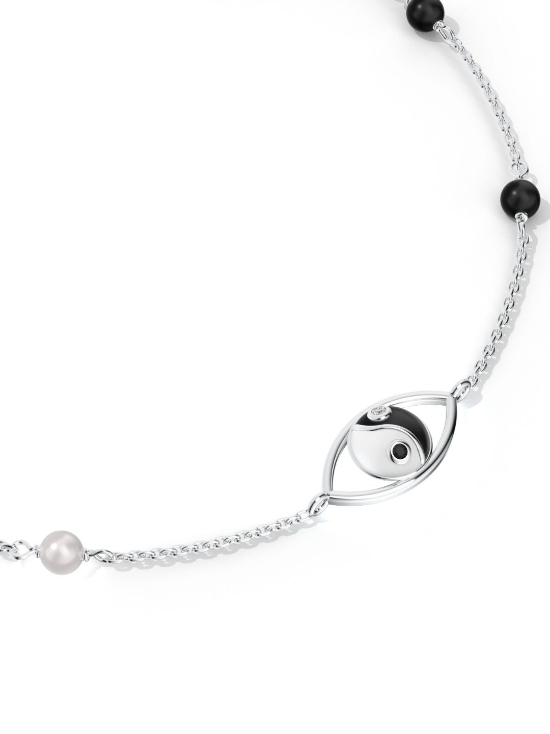 Yin-Yang with Moissanite and Pearl Anklet 925 Sterling Silver For Women