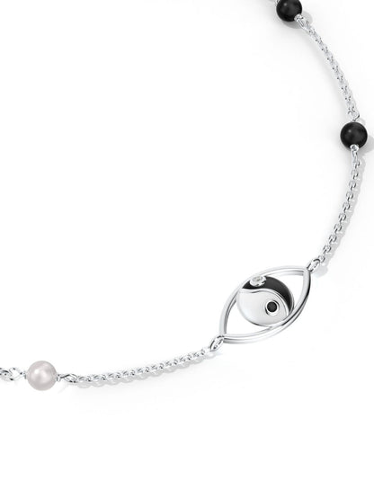 Yin-Yang with Moissanite and Pearl Anklet 925 Sterling Silver For Women
