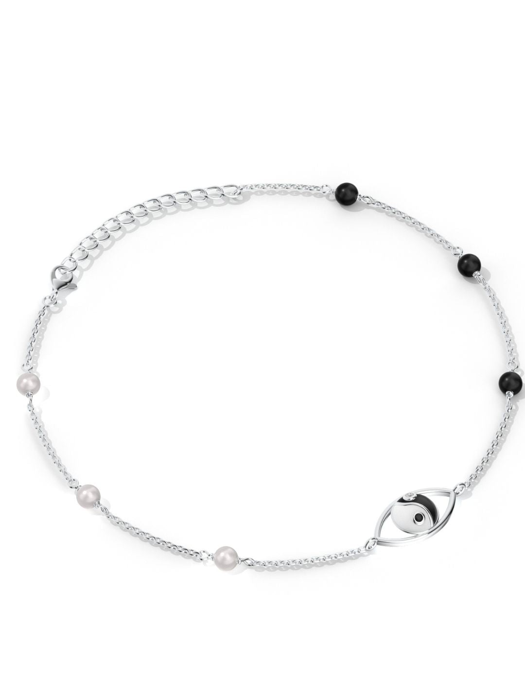 Yin-Yang with Moissanite and Pearl Anklet 925 Sterling Silver For Women
