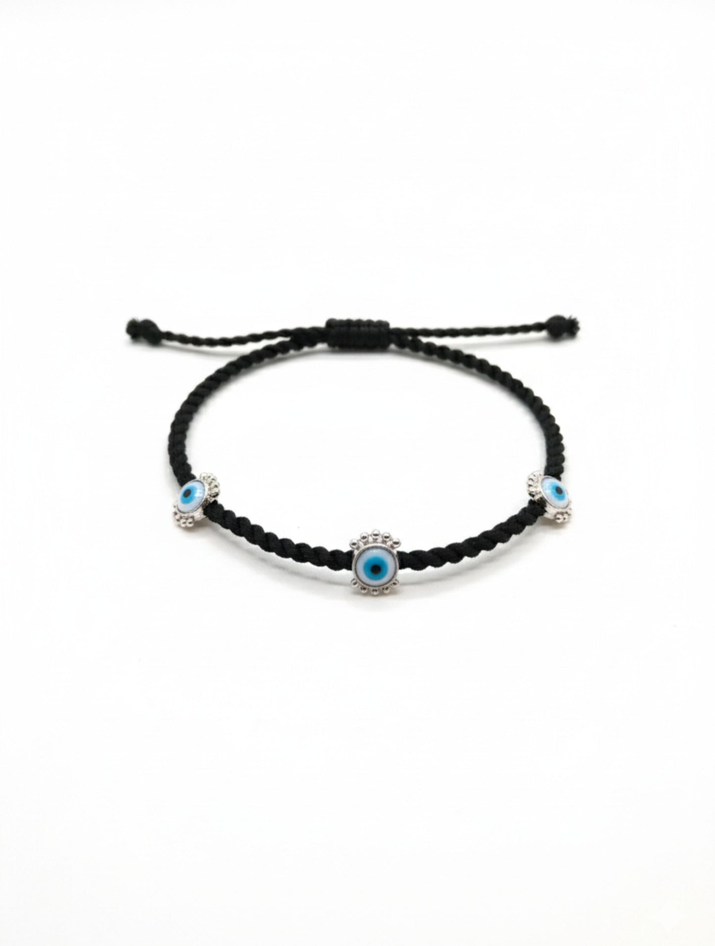 Black Cord and Sterling Silver Evil Eye Anklet