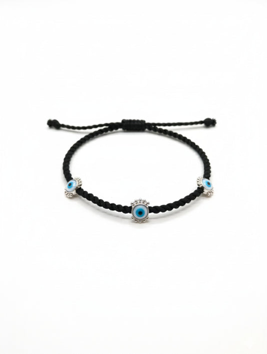 Black Cord and Sterling Silver Evil Eye Anklet