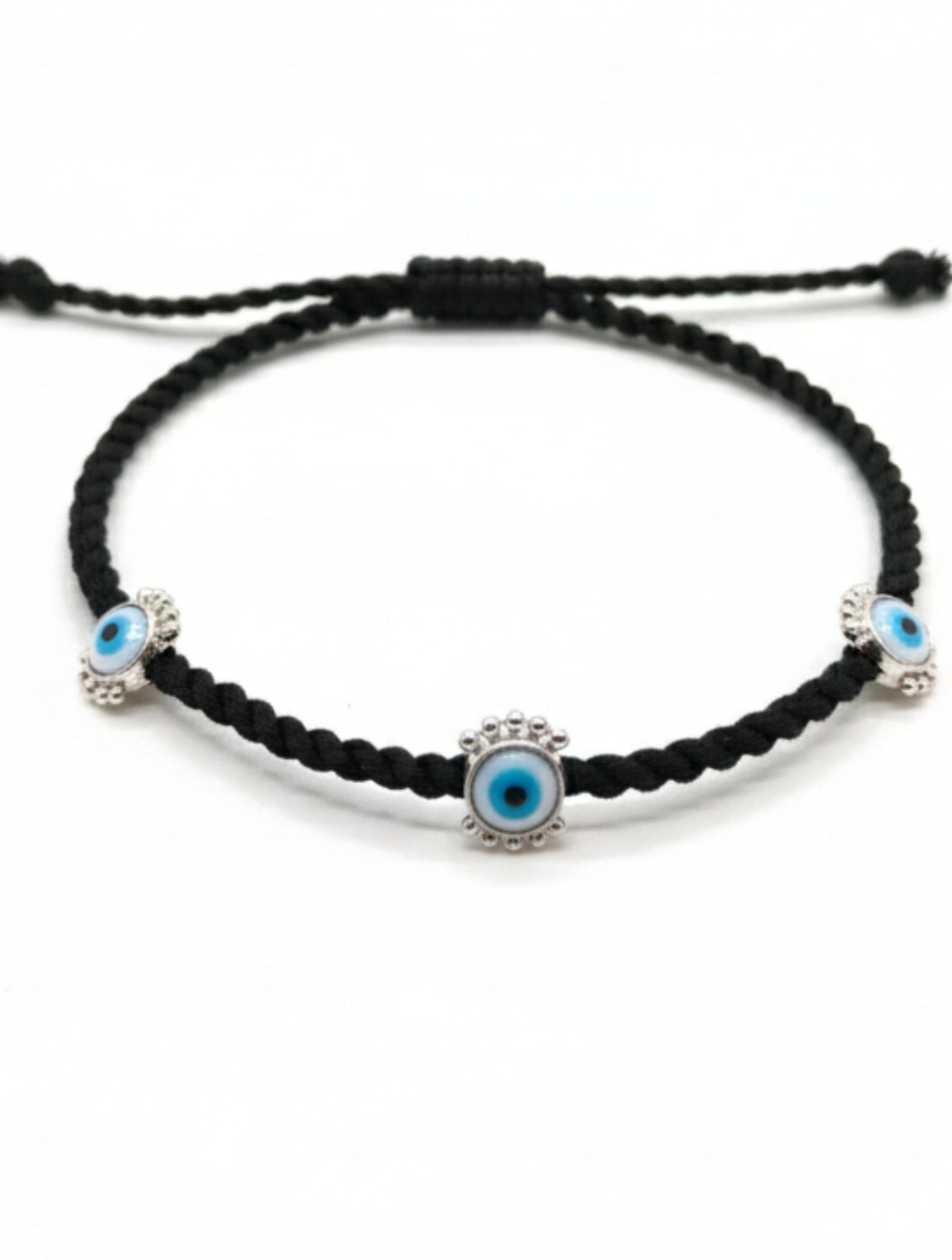 Black Cord and Sterling Silver Evil Eye Anklet