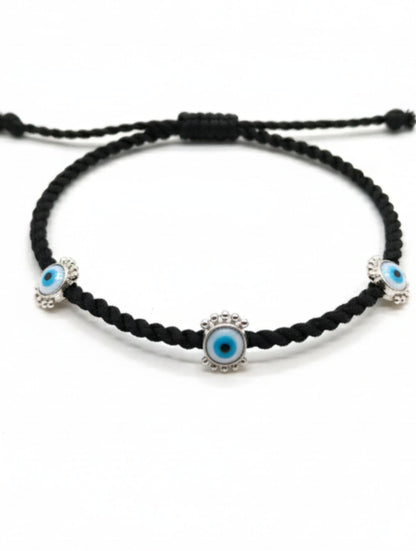 Black Cord and Sterling Silver Evil Eye Anklet