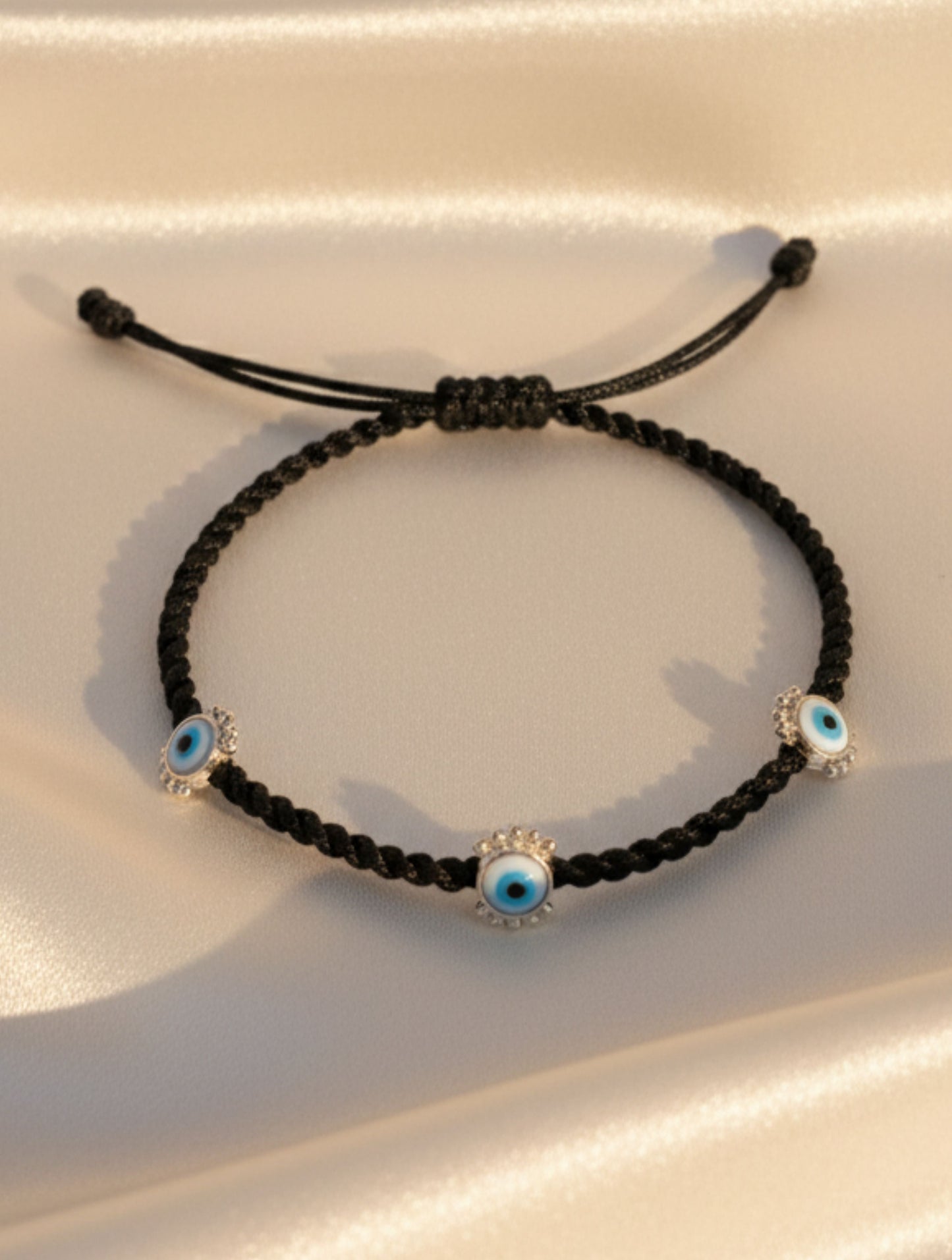 Black Cord and Sterling Silver Evil Eye Anklet