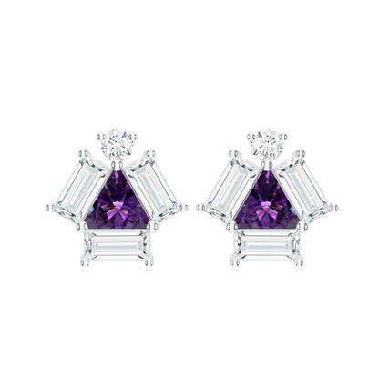 Triangle and Baguette Amethyst 925 Sterling Silver Earrings For Women