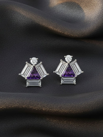Triangle and Baguette Amethyst 925 Sterling Silver Earrings For Women
