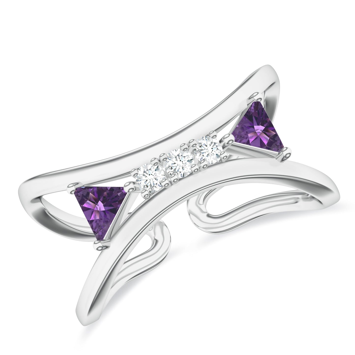 Adjustable Amethyst and Moissanite 925 Sterling Silver Ring For Women