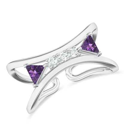 Adjustable Amethyst and Moissanite 925 Sterling Silver Ring For Women