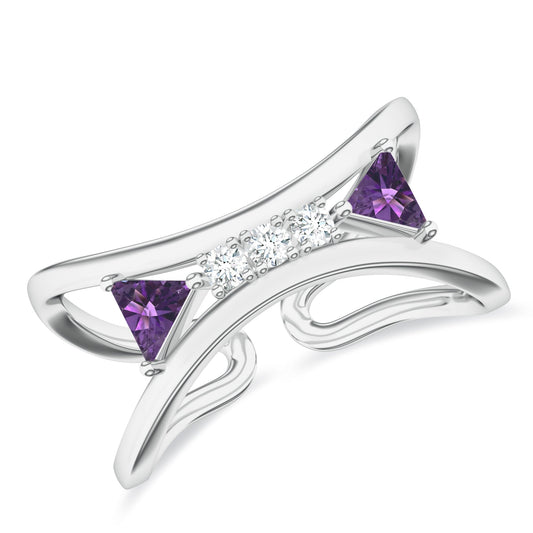 Adjustable Amethyst and Moissanite 925 Sterling Silver Ring For Women